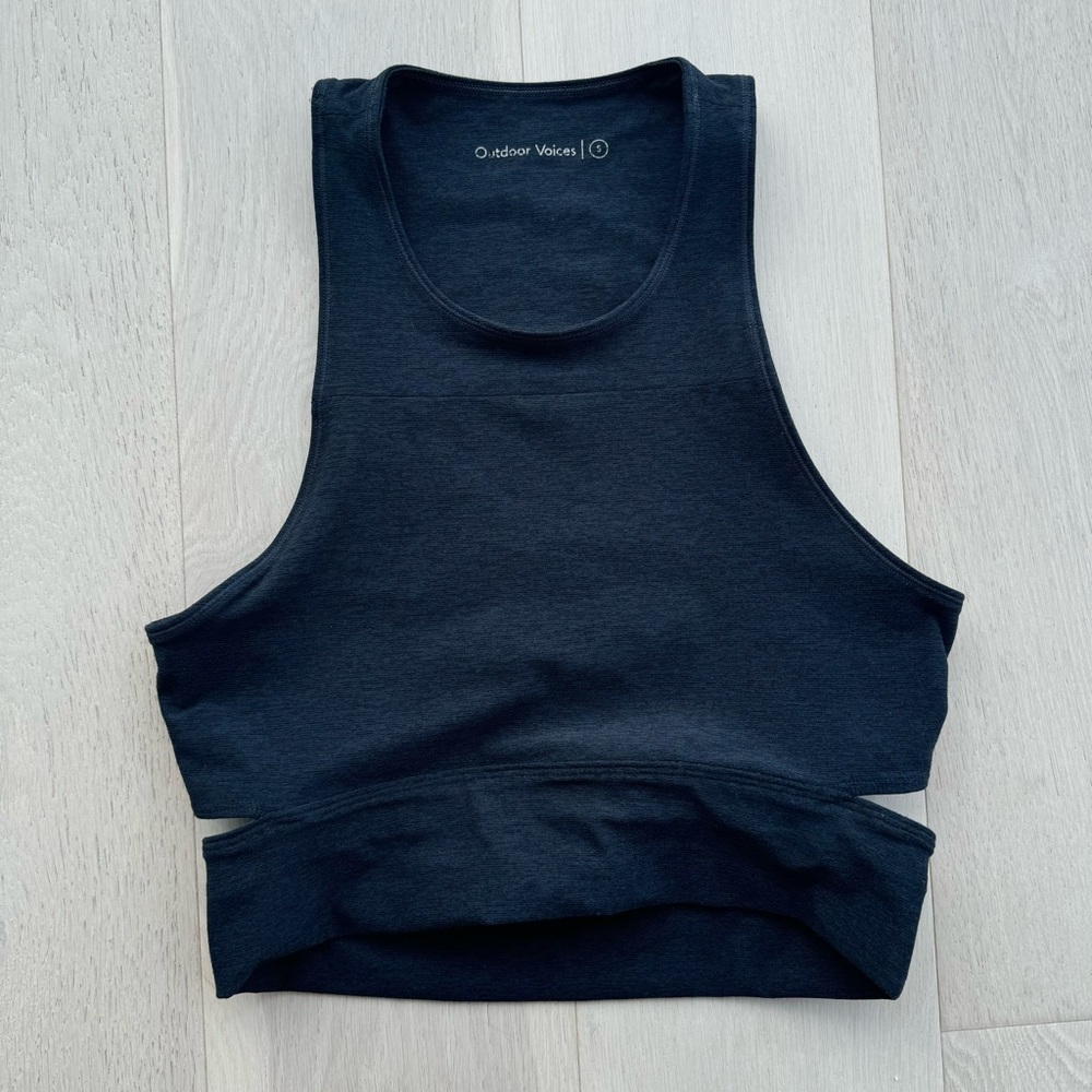 Outdoor Voices Slashback Crop Tank Athletic Bra Top Blue Grey Sz S